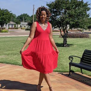 Red Sleeveless Tiered Midi Dress